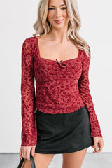Heart’s Calling Long Sleeve Floral Top (Burgundy)