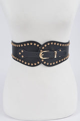 Black Wide Stretch Gold Studded Belt