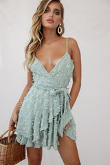 Sheri Embellished Chiffon Dress Olive