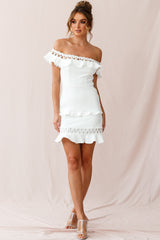Maddie Off-Shoulder Lace Embroidery Dress White