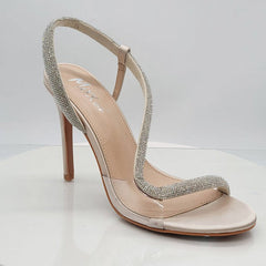 Antonella Rhinestone Asymmetrical Transparent Heel Sandals - Gold