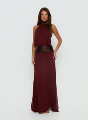 Darwinn Drop Waist Sequin Detail Maxi Dress Burgundy