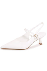 Liviana Pointed Toe Low Kitten Heels - White