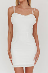 Cher Frill Neckline Double Strap Mini Dress White