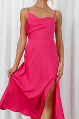 Suki Front Split Midi Dress Hot Pink