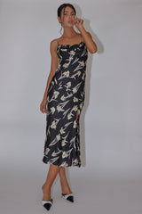 Well Versed Pleated Bust Front Split Dress Orchid Black