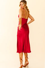 Well Versed Pleated Bust Front Split Dress Wine