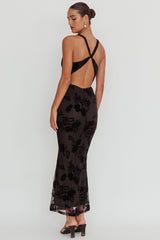 Delancy Cowl Neck Floral Maxi Dress Black
