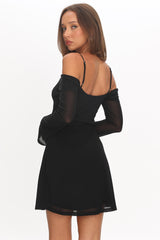 French Girl Long Sleeve Mini Dress Black