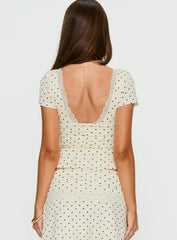 Amia Lace V Neck Top Cream Polka Dot
