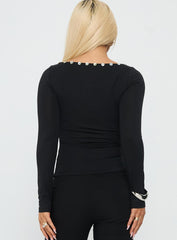 Calyxa Button Detail Long Sleeve Top Black