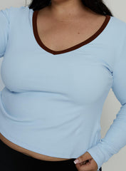 Baseline V Neck Long Sleeve Top Blue / Brown Curve