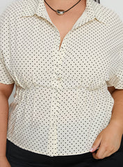 Dannica Cinched Short Sleeve Shirt Cream Polka Curve