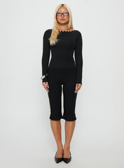 Calyxa Button Detail Long Sleeve Top Black