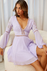 Carson Long Sleeve Crochet Embroidery Detail Dress Lilac