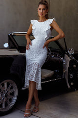 Jackie Pinafore Floral Lace Dress White