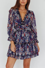 Laney Cutout Back Ruffle Detail Floral Dress Navy