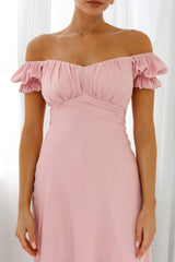 Linka Off-Shoulder Tie Back Midi Dress Blush
