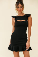 Dinner At 8 Cut-Out Bust Ruffle Shoulder Dress Black