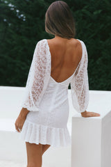 Halley Balloon Sleeve Frill Bust Flounce Hem Lace Dress White