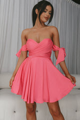 One Sweet Day Off Shoulder A-Line Dress Hot Pink