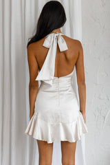 Champs Elysees Halterneck Ruffle Hem Mini Dress Champagne