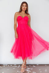 Smitten Sweetheart Neckline Chiffon Midi Dress Fuchsia