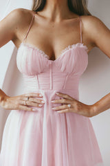 Smitten Sweetheart Neckline Chiffon Mini Party Dress Blush