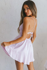 Oleander Lace-Up Bust Tied Back Satin Mini Dress Blush