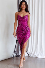 Ibiza Halterneck Sequin Detail Dress Fuchsia