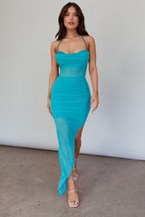Mulholland Drive Halterneck Mesh Midi Dress Green