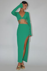 Sigournie Long Sleeve Chain Midi Dress Green