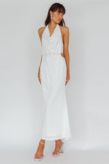 Emmi Cowl Neck Diamante Rope Dress White
