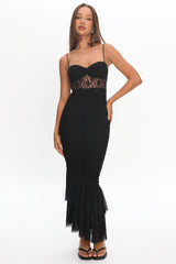 Cherubim Lace Insert Ruched Midi Dress Black