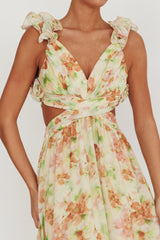 Madara Lace-Up Back Floral Maxi Dress Orange