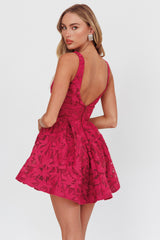 Miley Embroidered A-Line Mini Dress Fuchsia