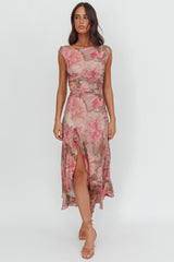 Moonlit Magic Asymmetric Neckline Maxi Dress Floral Blush