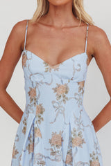Get My Attention Pleat Waist Maxi Dress Bow Blue