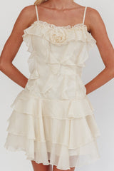 Sweetest Things Frill Trim Rosette Mini Dress Cream