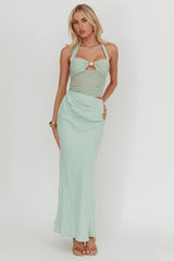 Sandy Shell Buckle Halter Maxi Dress Sage