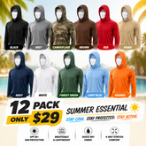 UPF 50+ Long-Sleeve Sun-Protection Hoodie (with Sleeve Pocket and Face Mask)