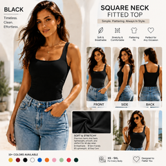 Women Summer&Fall Basic Striped Square Neck Short Sleeve Fitted Crop T-Shirt