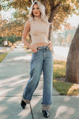 Macy Wide Leg Leopard Cuff Cello Jeans (Medium Tint)