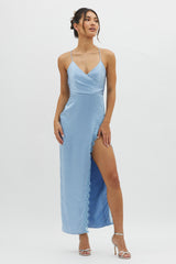 Winter Moon Lace Trim Midi Dress Blue