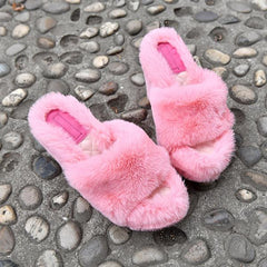 Chic Fur Platform Wedge Slippers