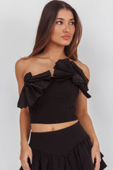 Deisi Concertina Strapless Crop Top Black