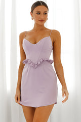 Love Language Boned Bodice Frill Waist Dress Mauve