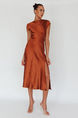 Lucinda Twist Back Midi Dress Brown