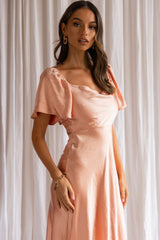 Grayson Tied Back Asymmetrical Midi Dress Peach