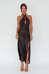 Te Amo Halterneck Open Back Midi Dress Black